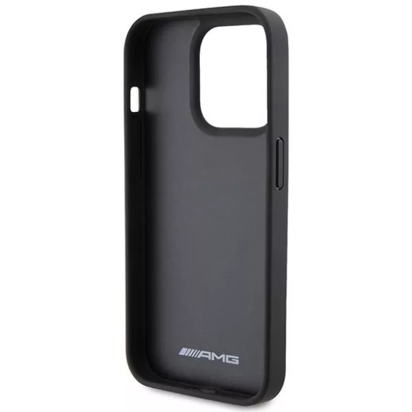 AMG AMHCP15LGSEBK iPhone 15 Pro 6.1" fekete bőr keménytok, bőr, dombornyomott vonalakkal