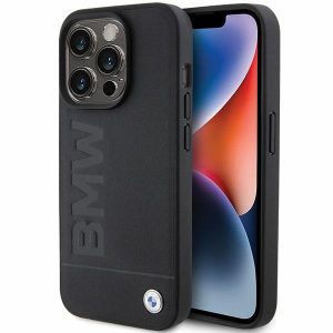 BMW BMHCP15LSLLBK iPhone 15 Pro 6.1" fekete bőr beleégetett logó tok