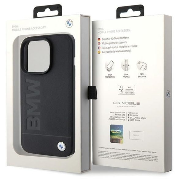 BMW BMHCP15XSLLBK iPhone 15 Pro Max 6.7" fekete bőr Hot Stamp tok