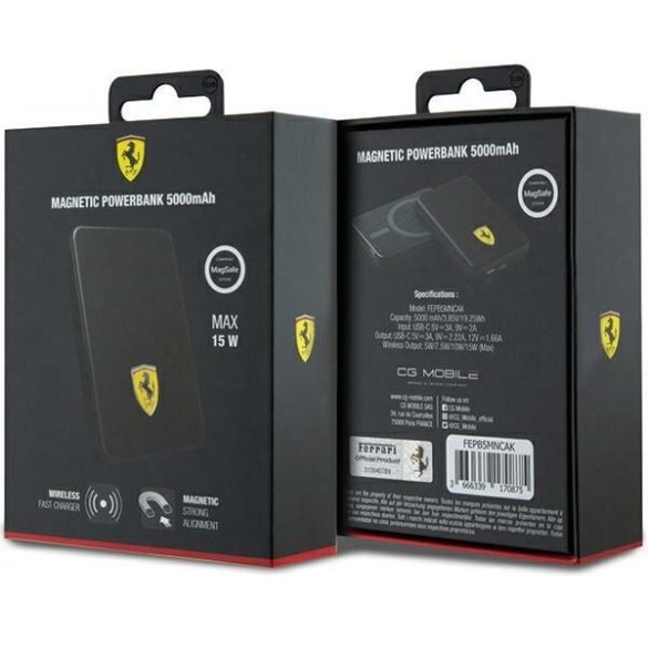 Ferrari Powerbank FEPB5MNCAK 15W 5000mAh fekete fém logó MagSafe