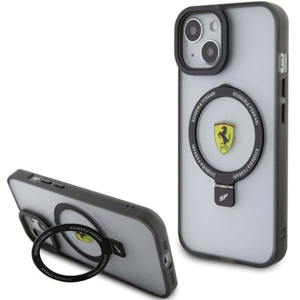 Ferrari FEHMP15SUSCAK iPhone 15 / 14 / 13 6.1" fekete keménytok gyűrűs állvány 2023 Collection MagSafe