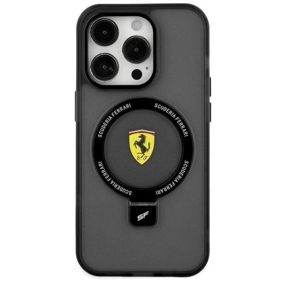 Ferrari FEHMP15SUSCAK iPhone 15 / 14 / 13 6.1" fekete keménytok gyűrűs állvány 2023 Collection MagSafe