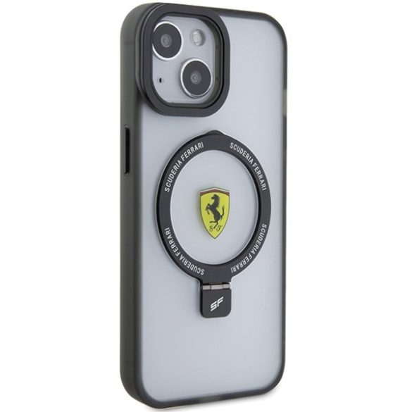 Ferrari FEHMP15SUSCAK iPhone 15 / 14 / 13 6.1" fekete keménytok gyűrűs állvány 2023 Collection MagSafe