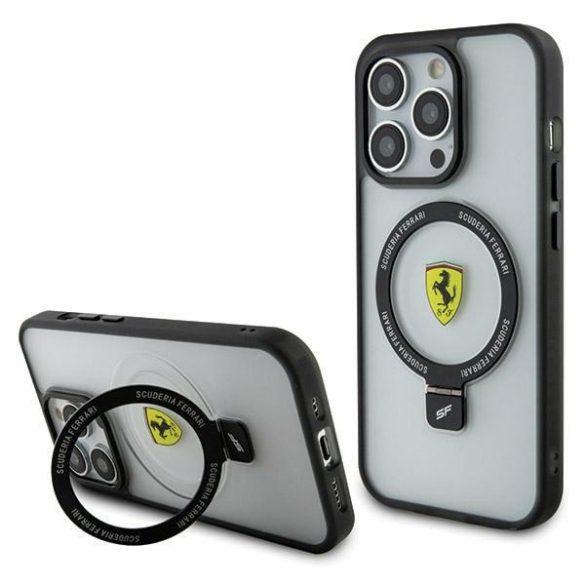 Ferrari FEHMP15XUSCAK iPhone 15 Pro Max 6.7" fekete keménytok gyűrűs állvány 2023 Collection MagSafe