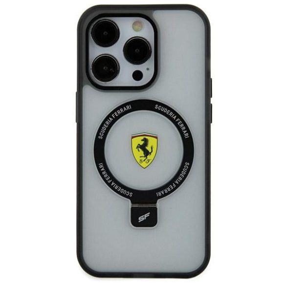 Ferrari FEHMP15XUSCAK iPhone 15 Pro Max 6.7" fekete keménytok gyűrűs állvány 2023 Collection MagSafe