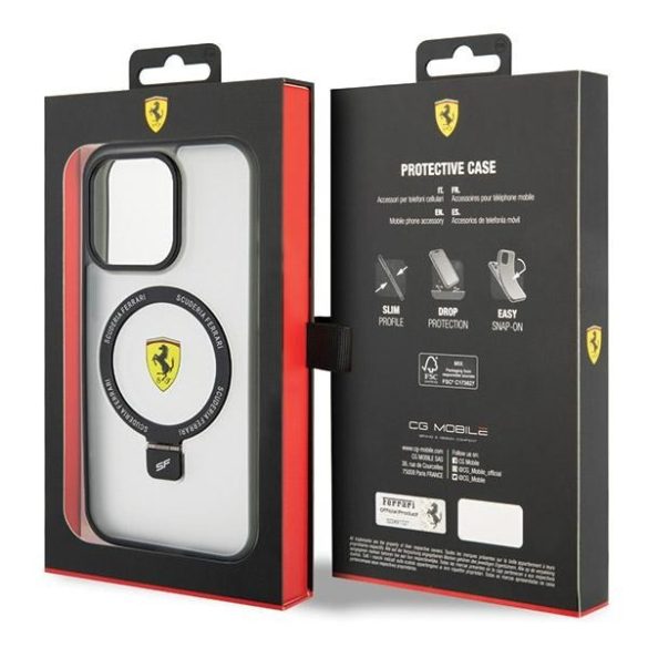 Ferrari FEHMP15XUSCAK iPhone 15 Pro Max 6.7" fekete keménytok gyűrűs állvány 2023 Collection MagSafe