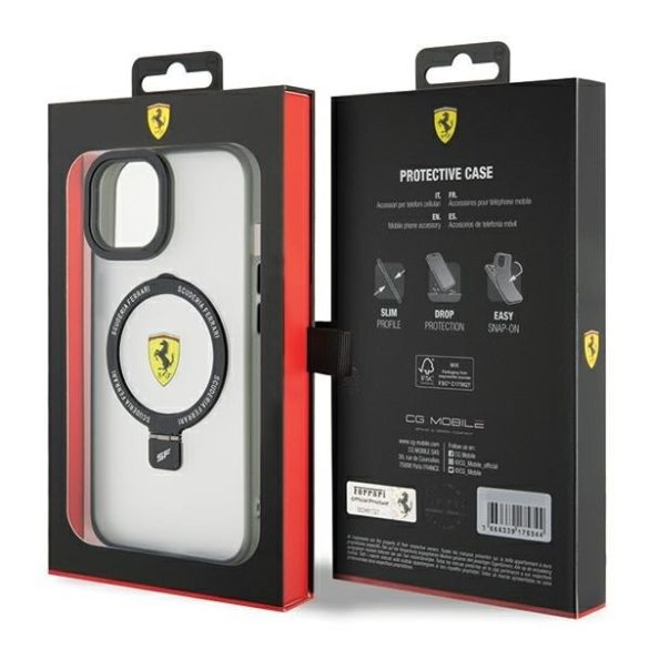 Ferrari FEHMP15SUSCAH iPhone 15 / 14 / 13 6.1" átlátszó keménytok gyűrűs állvány 2023 Collection MagSafe