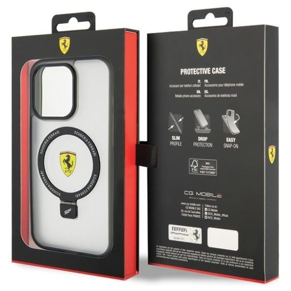 Ferrari FEHMP15LUSCAH iPhone 15 Pro 6.1" átlátszó keménytok gyűrűs állvány 2023 Collection MagSafe