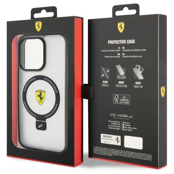 Ferrari FEHMP15XUSCAH iPhone 15 Pro Max 6.7" átlátszó keménytok gyűrűs állvány 2023 Collection MagSafe