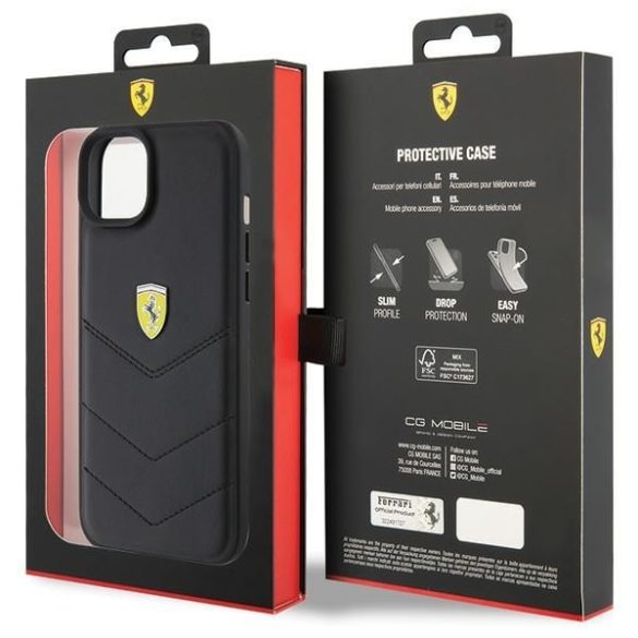 Ferrari FEHCP15MRDUK iPhone 15 Plus / 14 Plus 6.7" fekete keménytok steppelt fém logóval