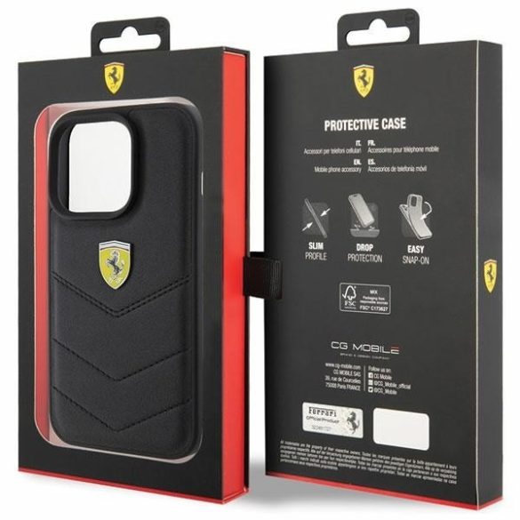 Ferrari FEHCP15LRDUK iPhone 15 Pro 6.1" fekete keménytok steppelt fém logóval