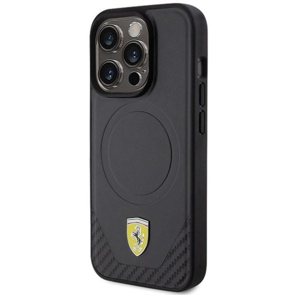 Ferrari FEHMP15LPTEK iPhone 15 Pro 6.1" fekete keménytok Carbon fém logó MagSafe