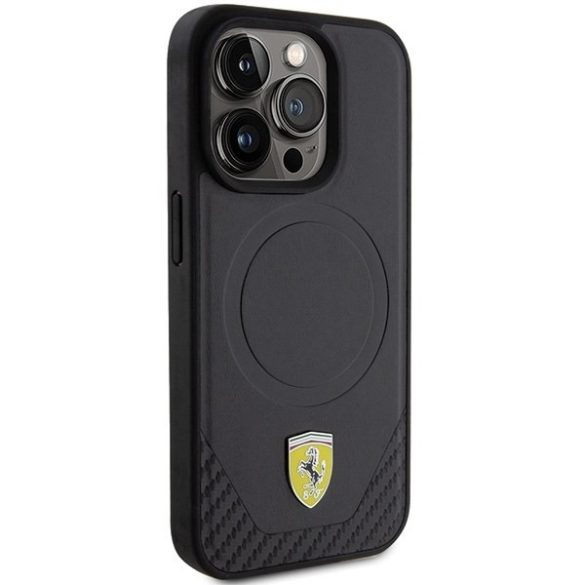 Ferrari FEHMP15LPTEK iPhone 15 Pro 6.1" fekete keménytok Carbon fém logó MagSafe