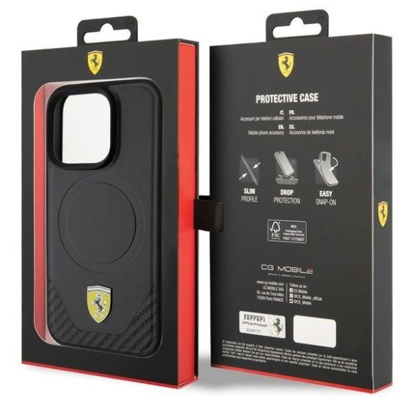 Ferrari FEHMP15LPTEK iPhone 15 Pro 6.1" fekete keménytok Carbon fém logó MagSafe