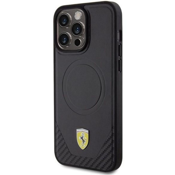 Ferrari FEHMP15XPTEK iPhone 15 Pro Max 6.7" fekete keménytok Carbon fém logó MagSafe