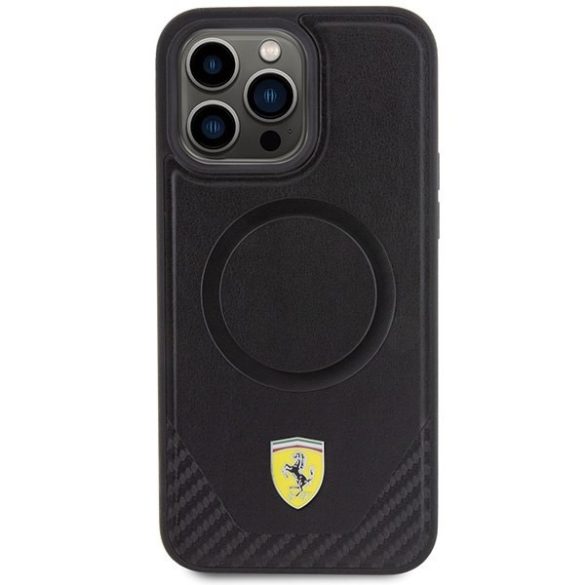 Ferrari FEHMP15XPTEK iPhone 15 Pro Max 6.7" fekete keménytok Carbon fém logó MagSafe