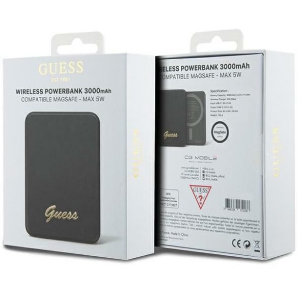 Guess Powerbank indukciós 5W GUPBM3ALGSGK 3000mAh fekete MagSafe Metal Script Logo MagSafe Metal Script Logo