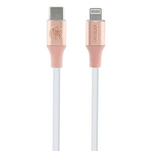 Guess GUCLLALRGDD Ebossed Logo Type-C - Lightning USB kábel 3A 1.5m - rózsaszín