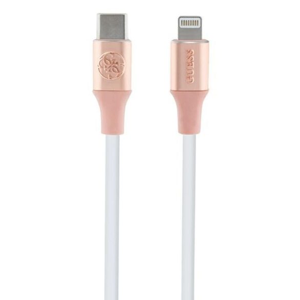 Guess GUCLLALRGDD Ebossed Logo Type-C - Lightning USB kábel 3A 1.5m - rózsaszín