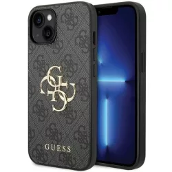   Guess GUHCP15S4GMGGR iPhone 15 6.1" szürke keménytok 4G nagy fém logóval