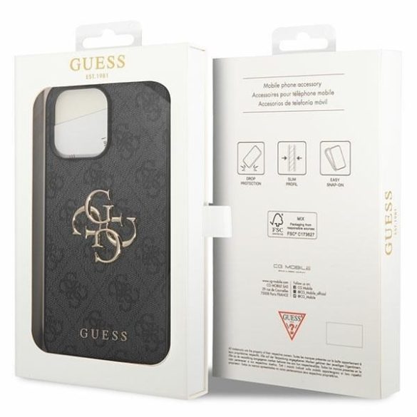 Guess GUHCP15L4GMGGR iPhone 15 Pro 6.1" szürke keménytok 4G nagy fém logóval