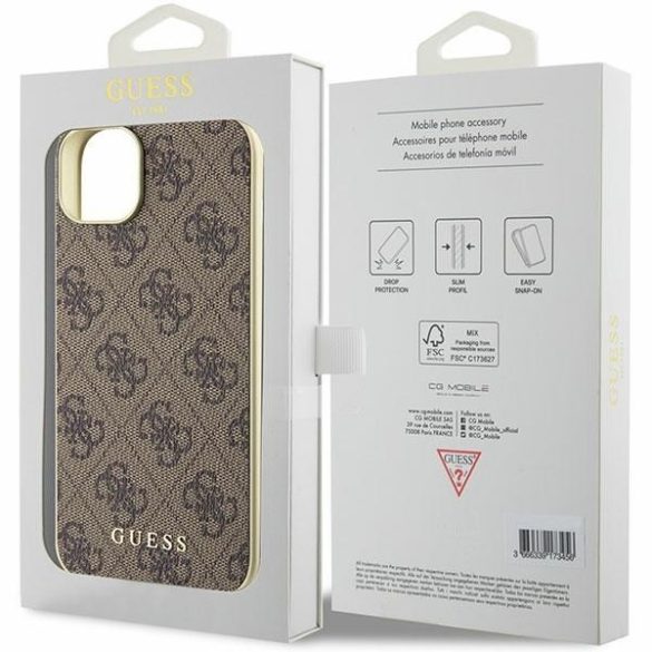 Guess GUHCP15SGF4GBR iPhone 15 / 14 / 13 6.1" barna keménytok 4G Charms kollekció