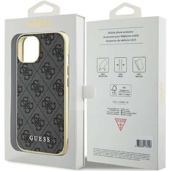 Guess GUHCP15SGF4GGR iPhone 15 / 14 / 13 6.1" szürke keménytok 4G Charms kollekció