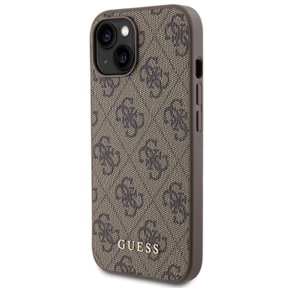 Guess GUHCP15SG4GFBR iPhone 15 / 14 / 13 6.1" barna keménytok 4G fém arany logo