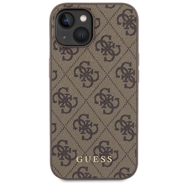 Guess GUHCP15SG4GFBR iPhone 15 / 14 / 13 6.1" barna keménytok 4G fém arany logo