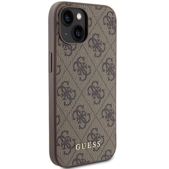 Guess GUHCP15SG4GFBR iPhone 15 / 14 / 13 6.1" barna keménytok 4G fém arany logo