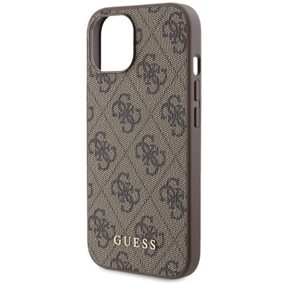 Guess GUHCP15SG4GFBR iPhone 15 / 14 / 13 6.1" barna keménytok 4G fém arany logo