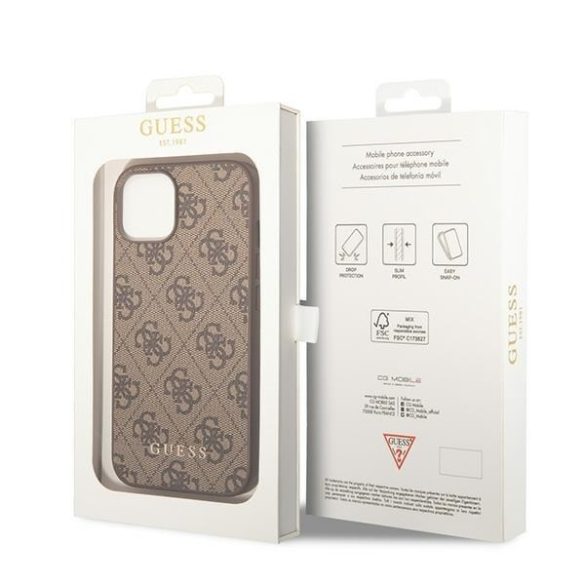 Guess GUHCP15MG4GFBR iPhone 15 Plus / 14 Plus 6.7" barna keménytok fém arany logo