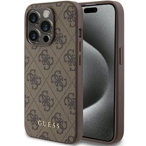 Guess GUHCP15LG4GFBR iPhone 15 Pro 6.1" barna keménytok 4G fém arany logóval