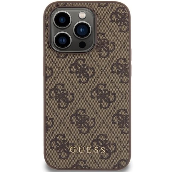 Guess GUHCP15LG4GFBR iPhone 15 Pro 6.1" barna keménytok 4G fém arany logóval