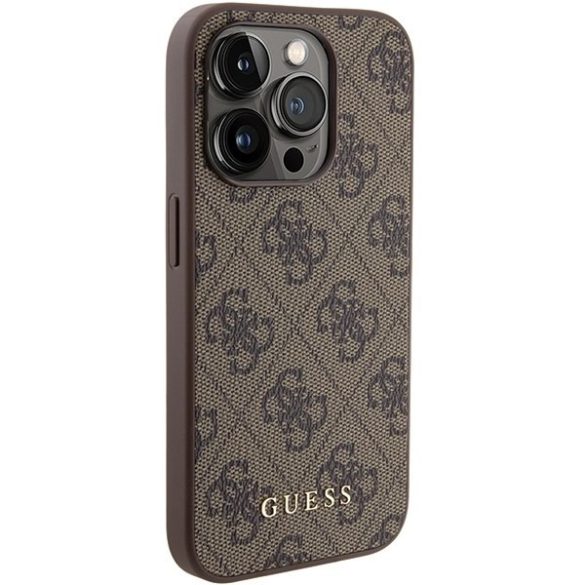 Guess GUHCP15LG4GFBR iPhone 15 Pro 6.1" barna keménytok 4G fém arany logóval