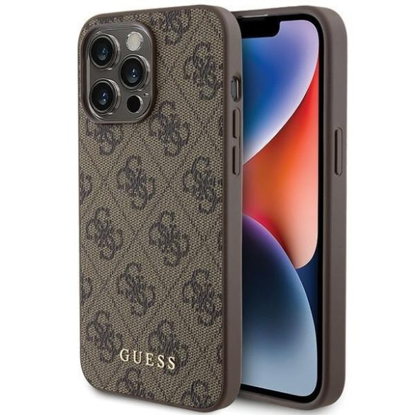 Guess GUHCP15XG4GFBR iPhone 15 Pro Max 6.7" barna keménytok 4G fém arany logóval