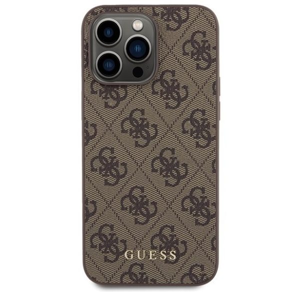 Guess GUHCP15XG4GFBR iPhone 15 Pro Max 6.7" barna keménytok 4G fém arany logóval