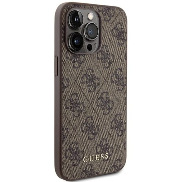 Guess GUHCP15XG4GFBR iPhone 15 Pro Max 6.7" barna keménytok 4G fém arany logóval