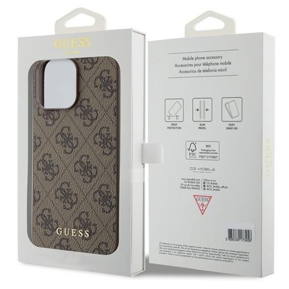 Guess GUHCP15XG4GFBR iPhone 15 Pro Max 6.7" barna keménytok 4G fém arany logóval