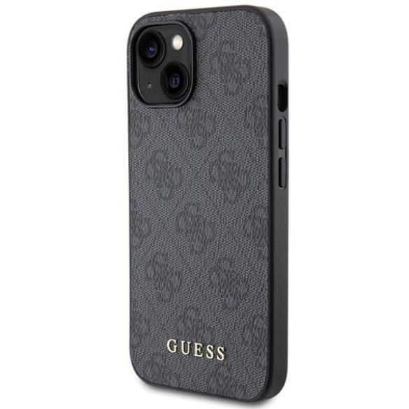 Guess GUHCP15SG4GFGR iPhone 15 / 14 / 13 6.1" szürke keménytok 4G fém arany logó