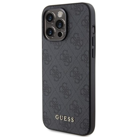 Guess GUHCP15LG4GFGR iPhone 15 Pro 6.1" szürke keménytok 4G fém arany logóval