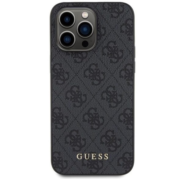 Guess GUHCP15LG4GFGR iPhone 15 Pro 6.1" szürke keménytok 4G fém arany logóval