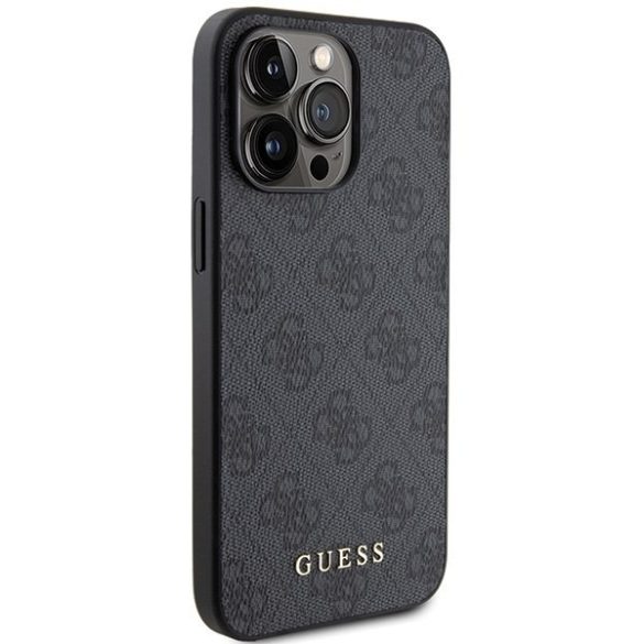 Guess GUHCP15LG4GFGR iPhone 15 Pro 6.1" szürke keménytok 4G fém arany logóval