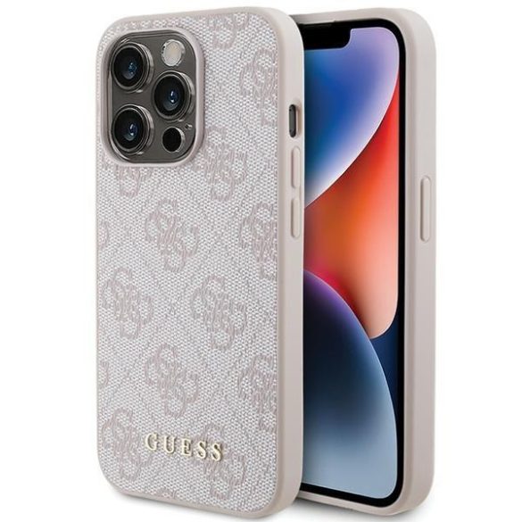 Guess GUHCP15LG4GFPI iPhone 15 Pro 6.1" rózsaszín keménytok 4G fém arany logóval