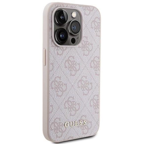 Guess GUHCP15LG4GFPI iPhone 15 Pro 6.1" rózsaszín keménytok 4G fém arany logóval