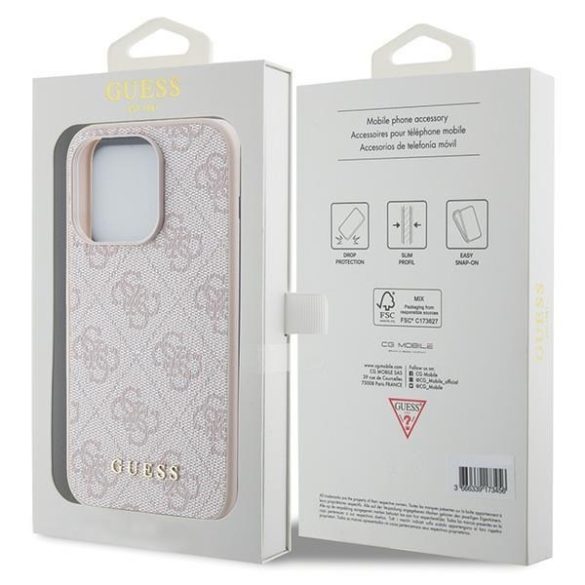 Guess GUHCP15LG4GFPI iPhone 15 Pro 6.1" rózsaszín keménytok 4G fém arany logóval