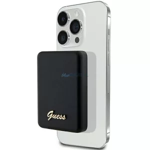 Guess 15 W-os indukciós powerbank GUPBM5ALGSGK 5000 mAh fekete/black MagSafe Metal Script Logo