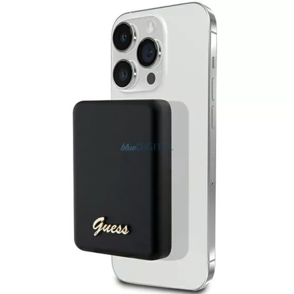 Guess 15 W-os indukciós powerbank GUPBM5ALGSGK 5000 mAh fekete/black MagSafe Metal Script Logo