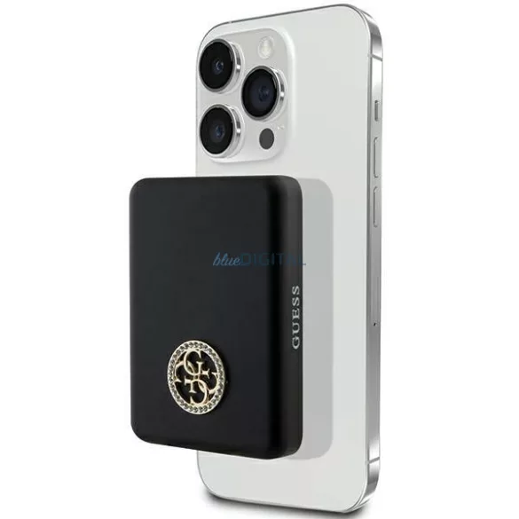 Guess 15 W-os indukciós powerbank GUPBM5AL4DMK 5000 mAh fekete/black MagSafe 4G, strasszos fém logóval