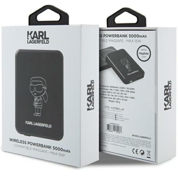 Karl Lagerfeld Powerbank indukciós KLPBM5KIOTTGK 5000mAh fekete NFT Outline ikonikus MagSafe NFT Outline ikonikus MagSafe